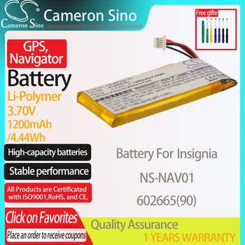 Батерия CameronSino за Insignia NS-NAV01 подходящ за Insignia 602665 (90) акумулаторна Батерия за GPS, навигатор 1200 ма/4,44 Wh 3,70 В Литиево-полимерна Жълт