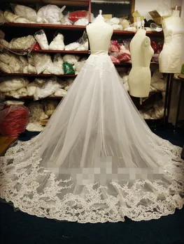 Булчинската рокля на булката луксозно бельо сватбена рокля с риба опашка, свалящ се воали, с опашка EE5678